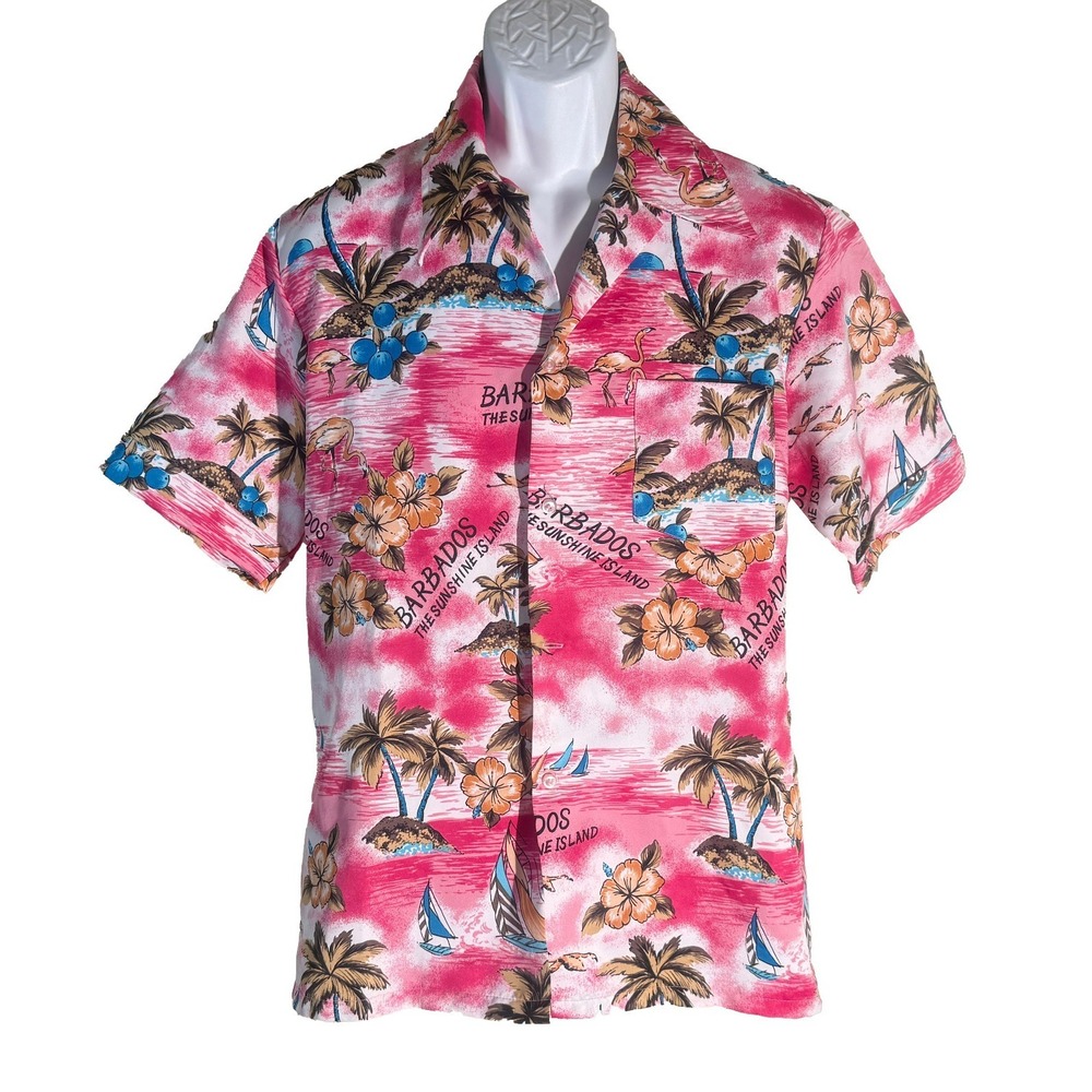 BARBADOES Shirt Sleeve Button Down Pink‎ Shirt Large (MISSING ONE BUTTON)